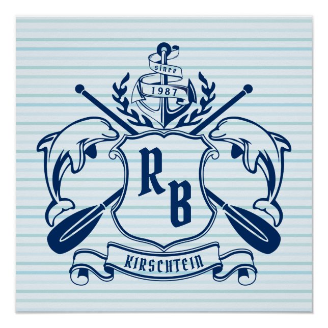 Delphine im Nautischen Wappen Anker Oars Schild Kü (Vorderseite)