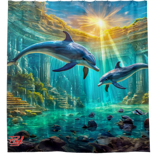 Delphine in Atlantis Design von Rich AMeN Gill Duschvorhang (Vorderseite)