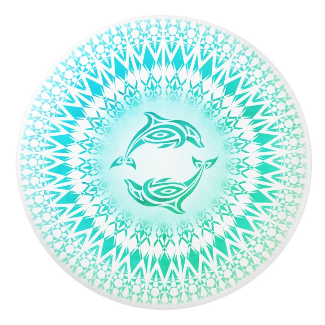 Delphine Mandala Aqua Green Keramikknauf (Vorderseite)