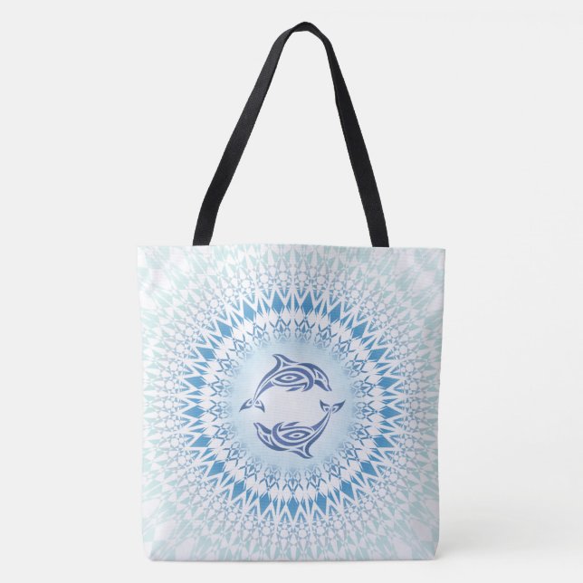 Delphine Mandala Blue White Maritime Tasche (Vorderseite)