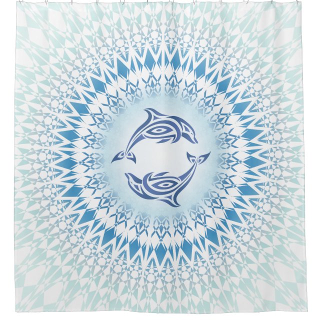 Delphine Mandala Blue White Nautical Duschvorhang (Vorderseite)