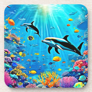 Delphine & Reef: Unterwasserfreude Getränkeuntersetzer