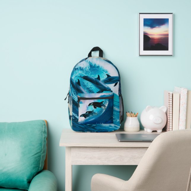 Delphine reiten auf den Wellen Bedruckter Rucksack (InSitu)