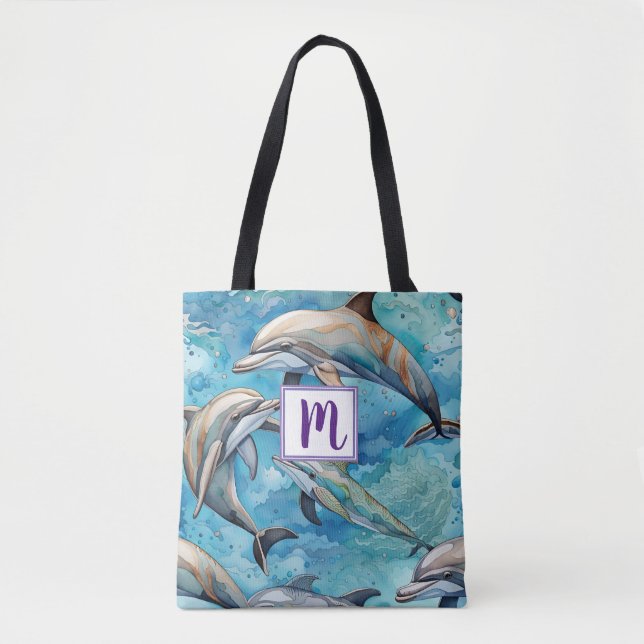 Delphine schwimmen im Meer Tasche (Vorderseite)
