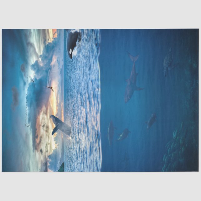 Delphine Sea Decoupage Tissue Seidenpapier (Vorderseite)