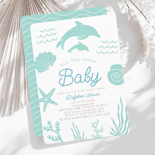 Delphine & Seashell Sea Sie bald Blue Baby Dusche Einladung