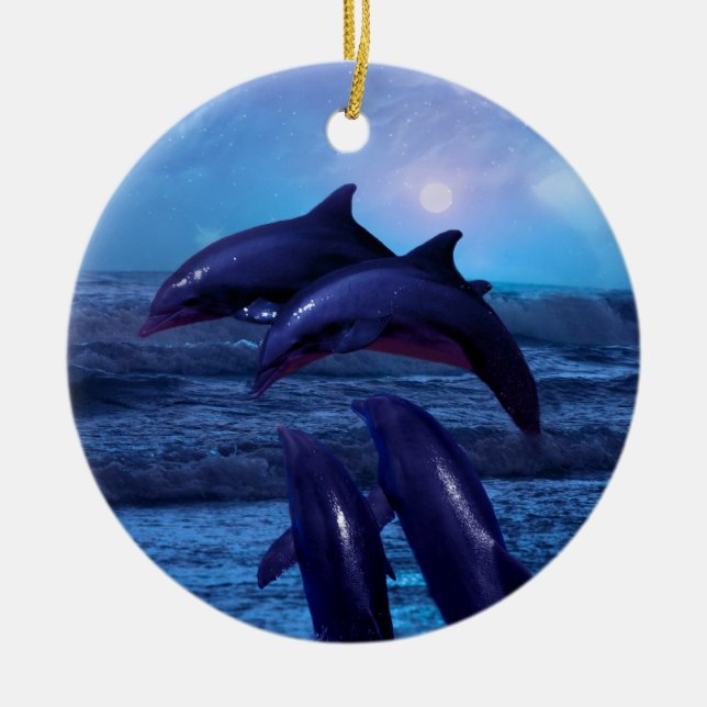 Delphine spielen im Ozean Weihnachtsbaum Keramikornament (Vorne)