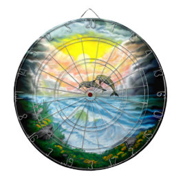 Delphine spielen im Sonnenschein Dartscheibe