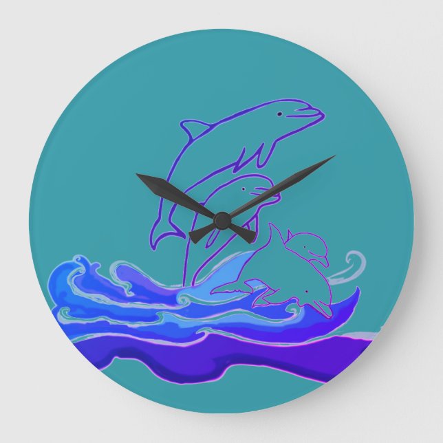 Delphine springen Wellen Runde (große) Wall-Uhr Große Wanduhr (Vorderseite)