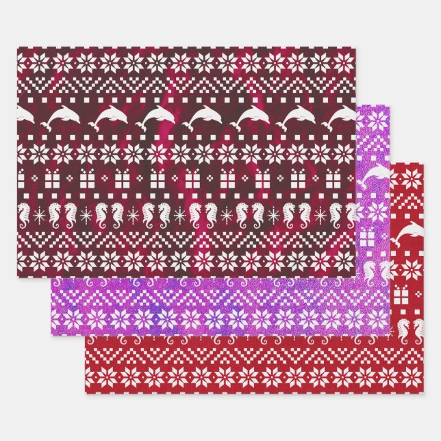 Delphine und Seepferde Weihnachten Gemustert Geschenkpapier Set (Set)