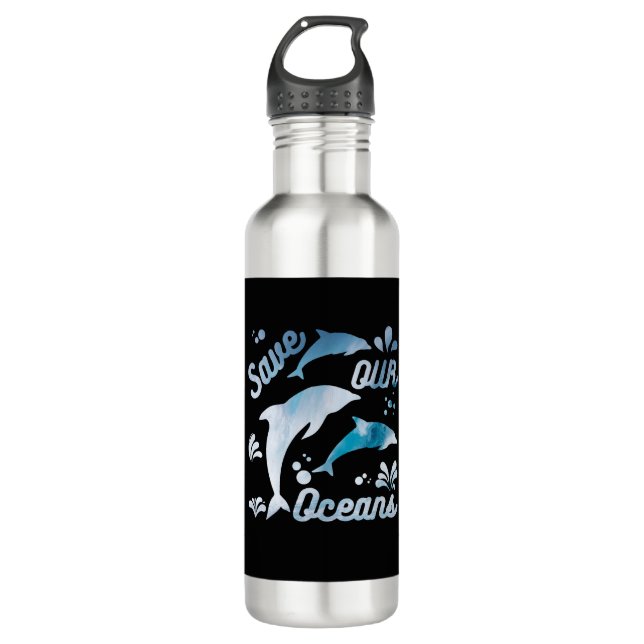 Delphine / Unsere Ozeane Gerettet Edelstahlflasche (Vorderseite)