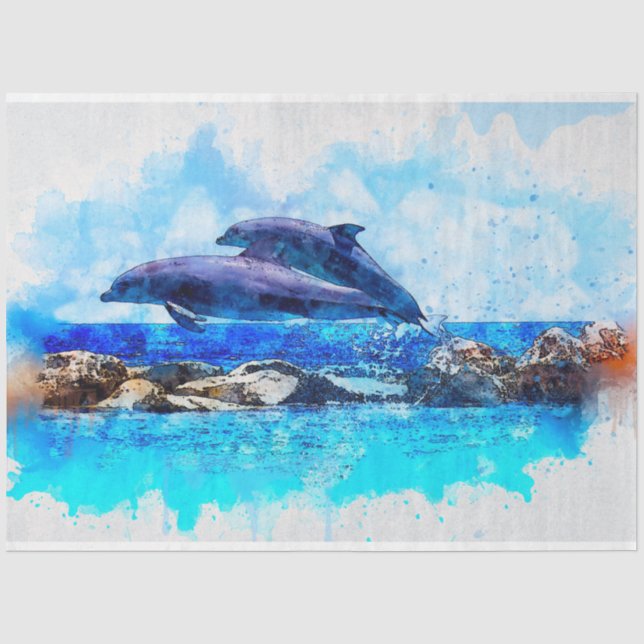 Delphine Wasserfarbe Art Decoupage Tissue Seidenpapier (Vorderseite)