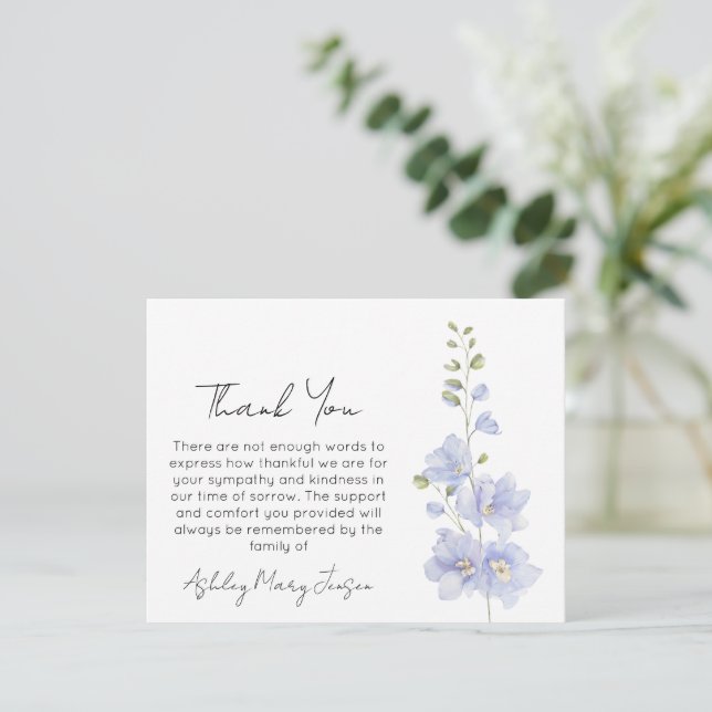 Delphinium | Beileids-Dankeskarten  Dankeskarte (Stehend Vorderseite)