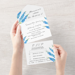 Delphinium Blaue Blumige Botanische Hochzeit All In One Einladung