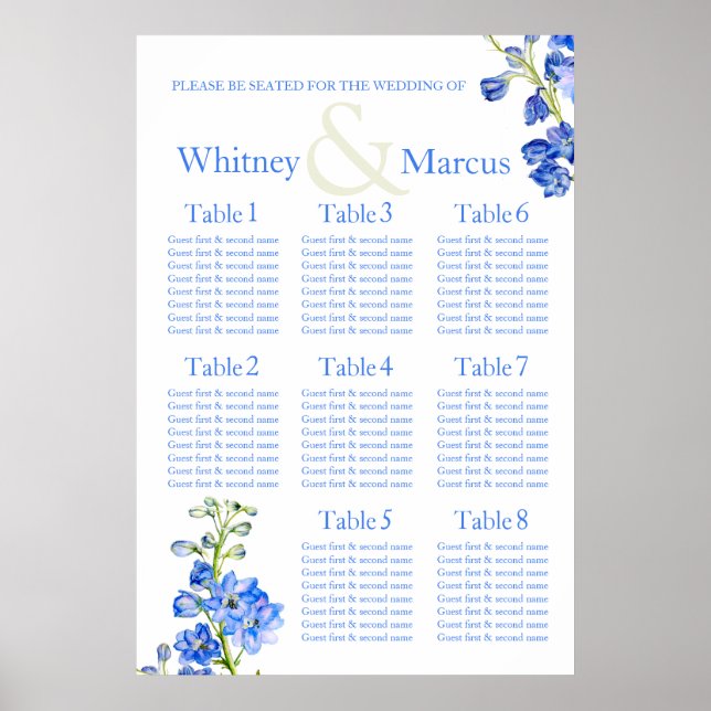 Delphinium blue Wedding Table Planner Poster (Vorne)