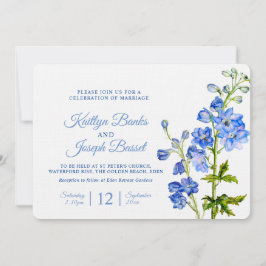 Delphinium Blume Blauen Wasserfarben Hochzeit Einladung