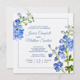 Delphinium Blume Blauen Wasserfarben Hochzeit Einladung