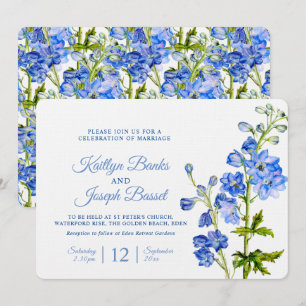 Delphinium Blume Blauen Wasserfarben Hochzeit Einladung
