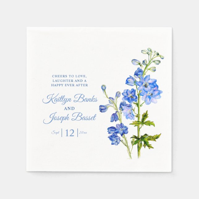 Delphinium Blume Blauen Wasserfarben Hochzeit Serviette (Vorderseite)