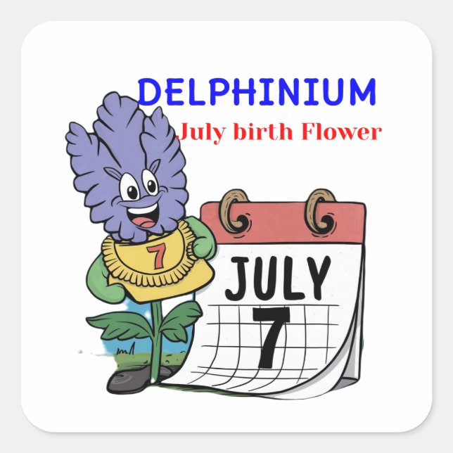 Delphinium - Blume zur Geburt für Juli Quadratischer Aufkleber (Vorderseite)