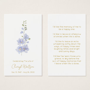 Delphinium Einfache Gedenk-Gebetskarte
