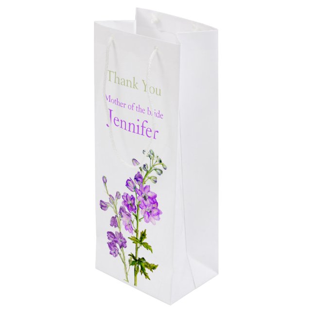 Delphinium Hochzeit Mutter der Braut Gunstbeutel Geschenktüte Für Weinflaschen (Rückseite Schrägansicht)