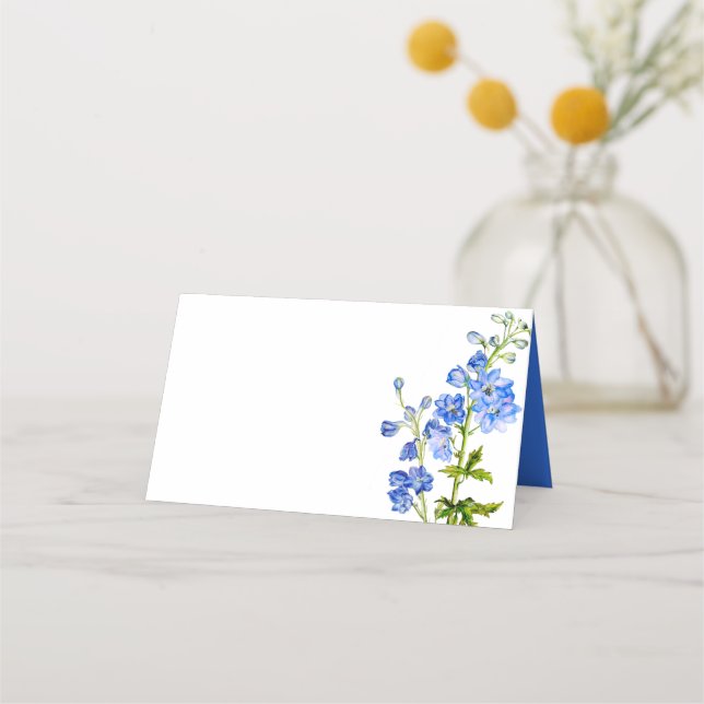 Delphinium malte blaue Hochzeitsgast-Platzkarten Platzkarte (Vorderseite)