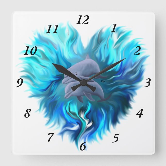 Delphinpaare Quadratische Wanduhr (Vorderseite)