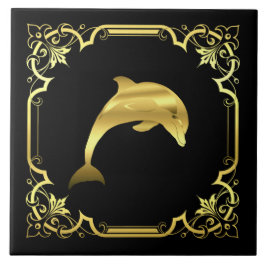 Delphinspringen Silhouette/Gold/Schwarz Fliese