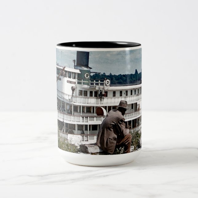 Delta Queen Steamboat Mississippi Fluss Art Zweifarbige Tasse (Mittel)