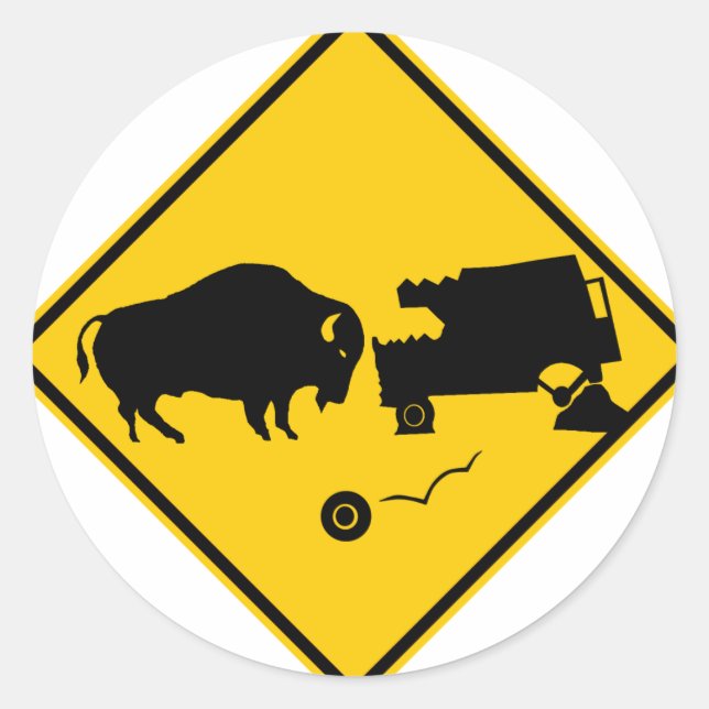Deltakreuzung, Alaska, Bison-Warnzeichen Runder Aufkleber (Vorderseite)