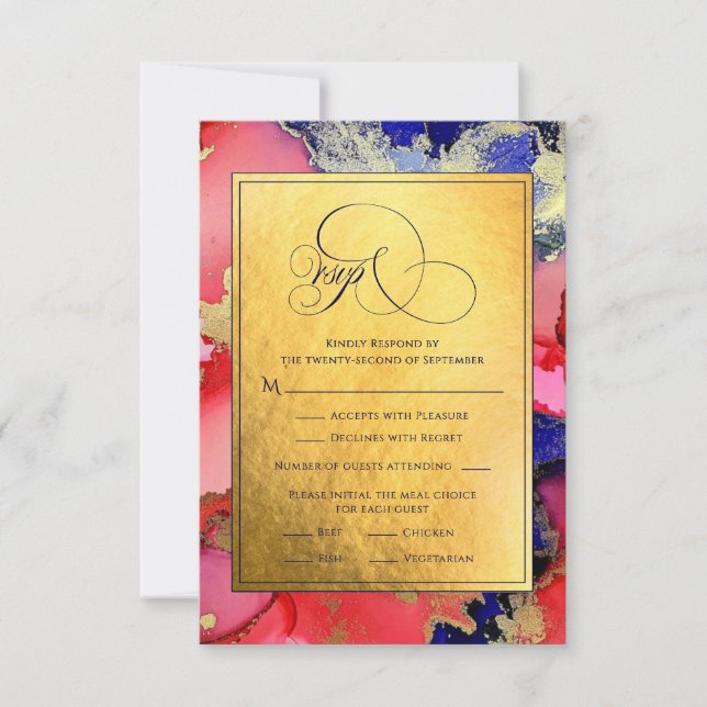 Deluxe Gold Abstrakt Ink Art Wedding RSVP Card (Vorderseite)