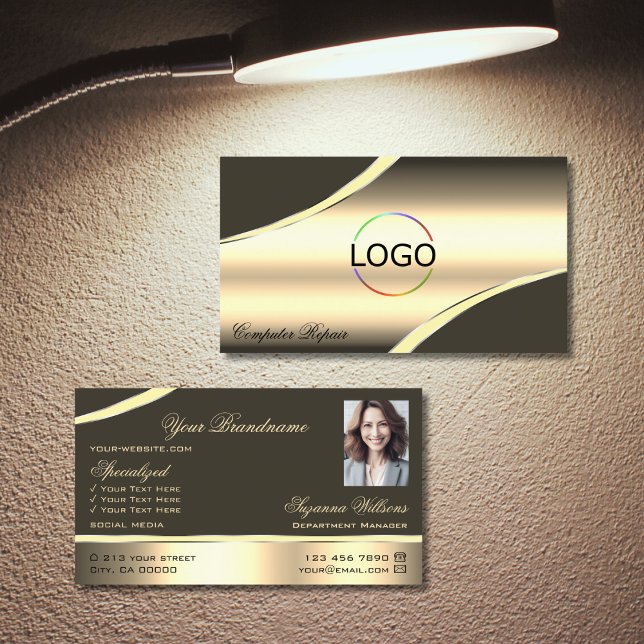 Deluxe Gold Brown Decke Lines Logo Foto Visitenkarte (Von Creator hochgeladen)