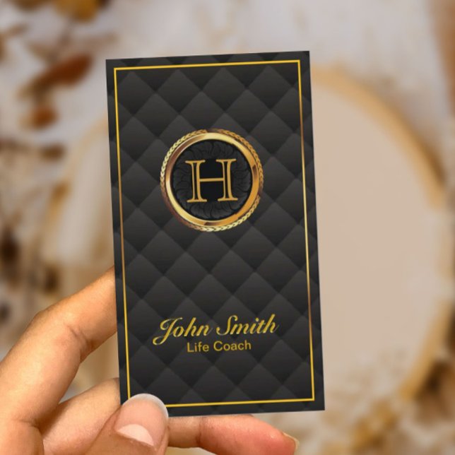 Deluxe Gold Monogram Life Coach Business Card Visitenkarte (Von Creator hochgeladen)
