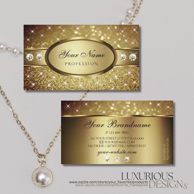 Deluxe Golden Glitzer Stars Diamanten Ausgezeichne Visitenkarte (Von Creator hochgeladen)