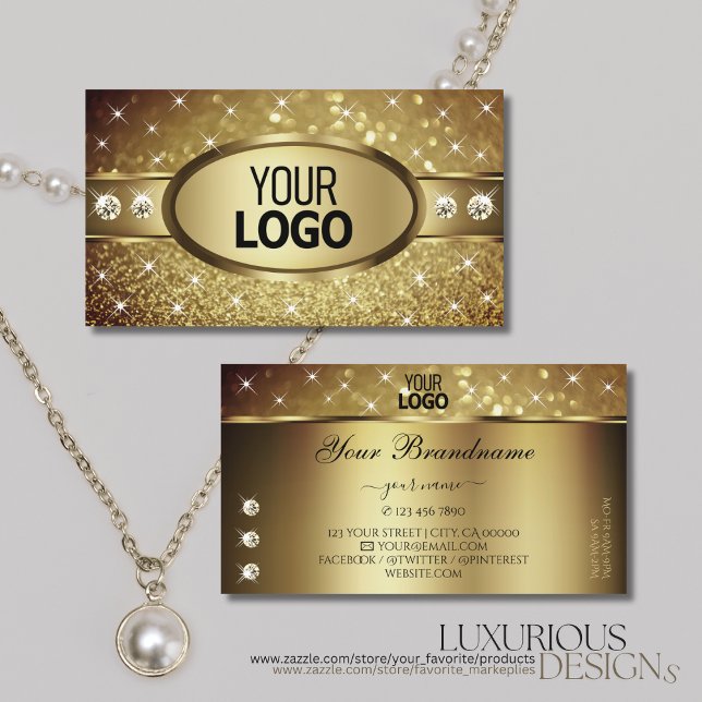Deluxe Golden Glitzer Stars Diamonds Logo hinzufüg Visitenkarte (Von Creator hochgeladen)
