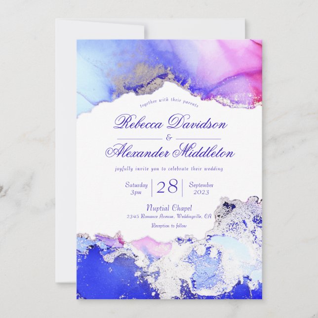 Deluxe Jewel Tones Ink Wash Wedding Einladung (Vorderseite)