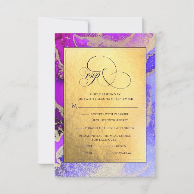 Deluxe Lila Gold Abstrakt Art Wedding RSVP Karte (Vorderseite)