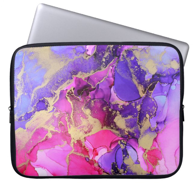 Deluxe Lila Rosa Gold Tintenstrahl Flow. Flüssige  Laptopschutzhülle (Vorderseite)