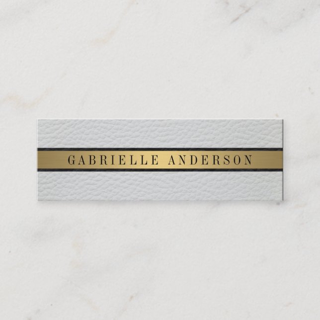 Deluxe White Leather Black Gold Metallic Trim Mini Visitenkarte (Vorderseite)