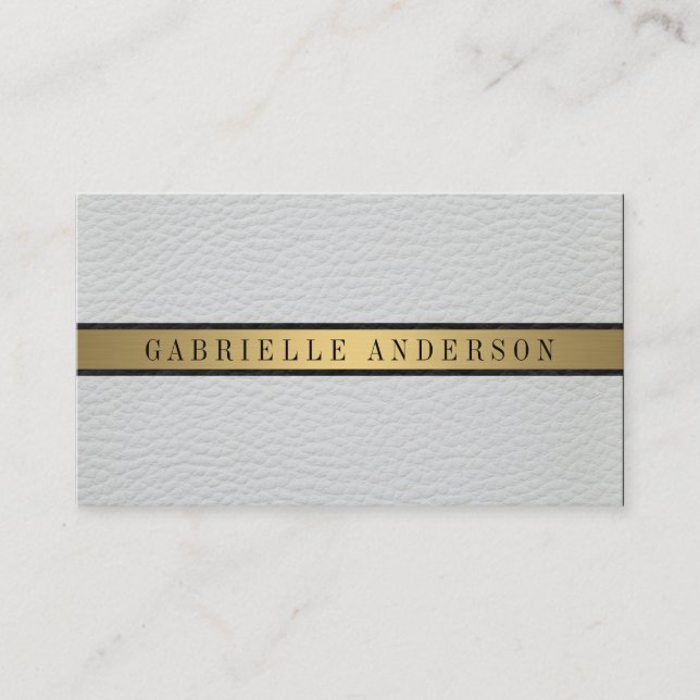 Deluxe White Leather Black Gold Metallic Trim Visitenkarte (Vorderseite)