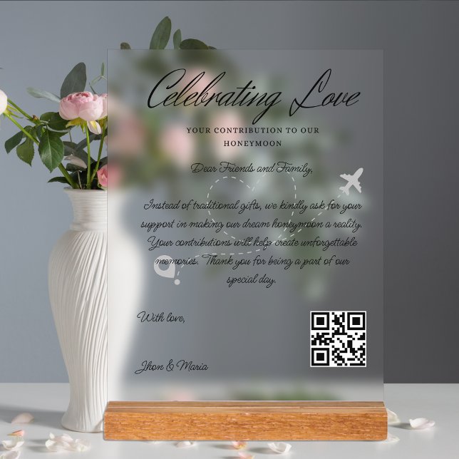 Demande de fonds de voyage Code Qr Fonds de lune d (Travel Fund Request Qr Code Honeymoon Fund Acrylic Sign
)