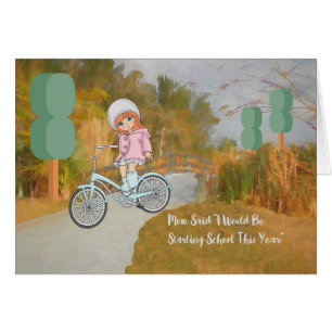 Démarrage de la fille de carte scolaire avec vélo