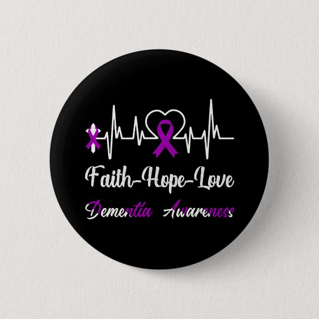 Demenz Awareness Heartbeat Christliches Cross Purp Button (Vorderseite)
