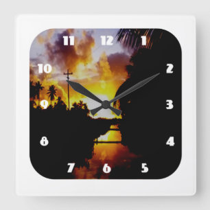 Demerara Sunrise Clock Quadratische Wanduhr