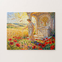 Demeter Sowing Grain by Field Altar Among Poppies 