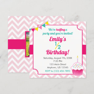 Demi-anniversaire de la fille rose Invitation phot