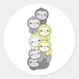 Demigender Flag Pride Lgbtq Niedlich Sloth Pile Kl Runder Aufkleber