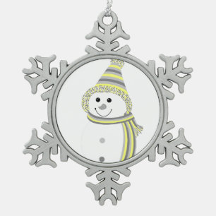 Demigender Pride Snowman Snowperson Yellow Gray Schneeflocken Zinn-Ornament