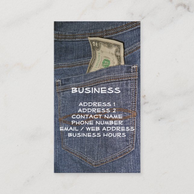 Demin Jeans Pocket & US Money Business Cards Visitenkarte (Vorderseite)